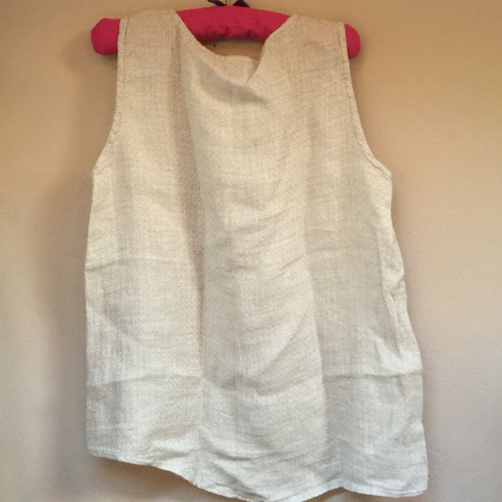 Flax Womens Scoop Neck Sleeveless Linen Tank Top Geometric Tan Large New - Picture 2 of 7